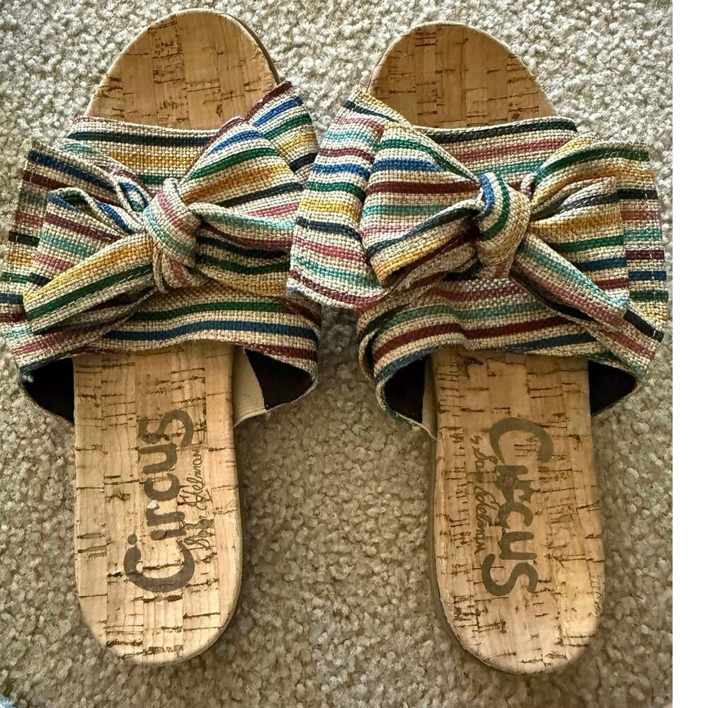 Circus by Sam Edelman Striped Bow Slide Sandals Cork Footbed Size 7.5